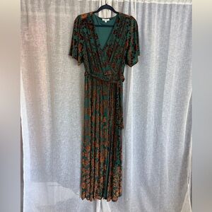 Baltic Born Uma Velvet Maxi Dress Teal and Rust Floral